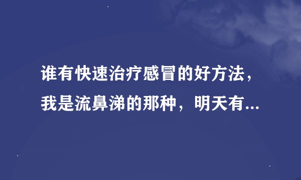 谁有快速治疗感冒的好方法,我是流鼻涕的那种,明天有重要面试我不想鼻涕哈拉的,快帮我怎么办啊?拜托各
