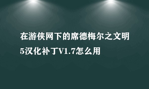 在游侠网下的席德梅尔之文明5汉化补丁V1.7怎么用