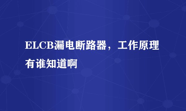 ELCB漏电断路器，工作原理有谁知道啊