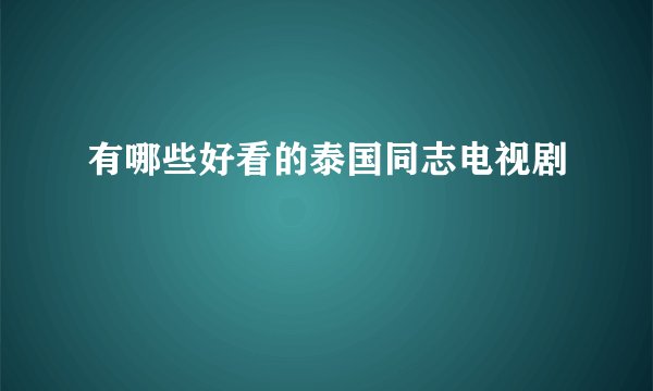 有哪些好看的泰国同志电视剧