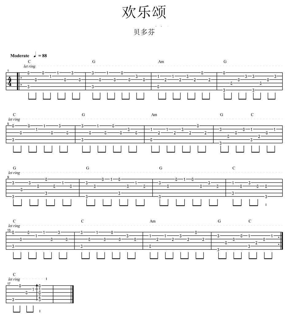 《欢乐颂》吉他谱简单版是什么？