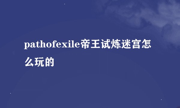 pathofexile帝王试炼迷宫怎么玩的