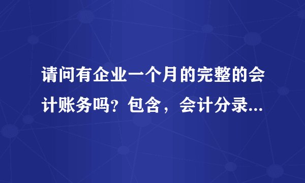 请问有企业一个月的完整的会计账务吗？包含，会计分录、资产负债表、利润表，还有全面预算的！！！！！！
