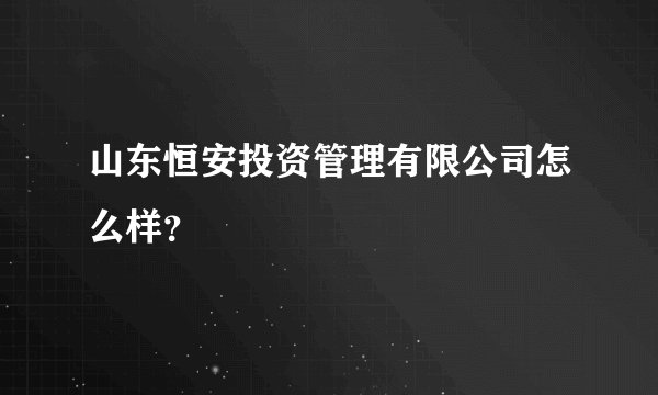 山东恒安投资管理有限公司怎么样？