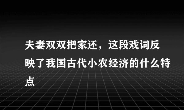 夫妻双双把家还，这段戏词反映了我国古代小农经济的什么特点