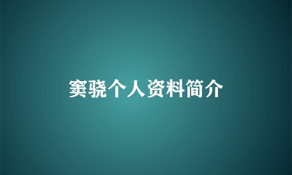 窦骁个人资料简介