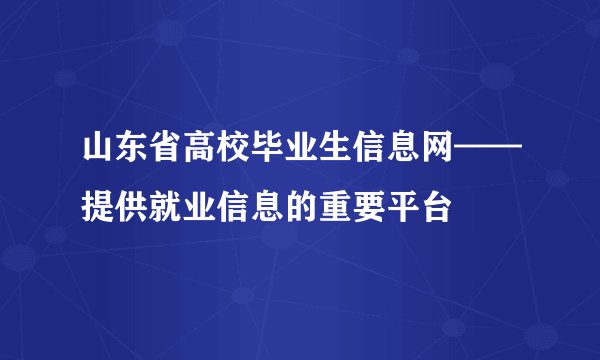 山东省高校毕业生信息网——提供就业信息的重要平台