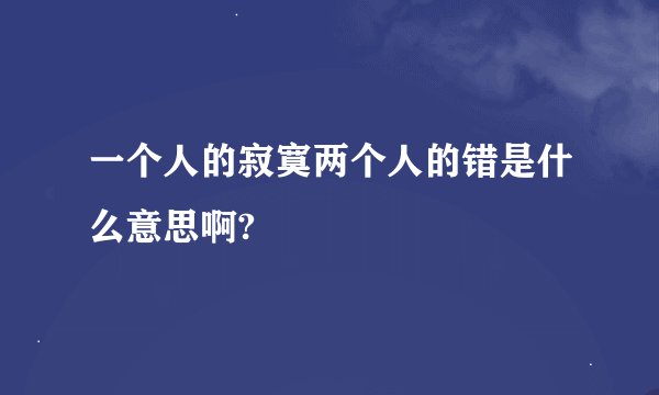 一个人的寂寞两个人的错是什么意思啊?