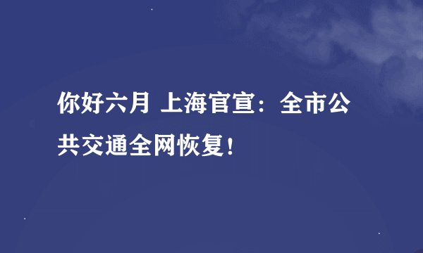 你好六月 上海官宣：全市公共交通全网恢复！