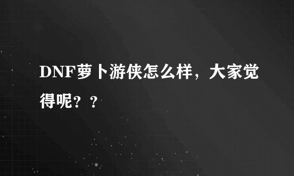 DNF萝卜游侠怎么样，大家觉得呢？？