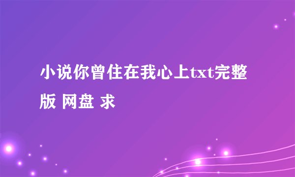 小说你曾住在我心上txt完整版 网盘 求
