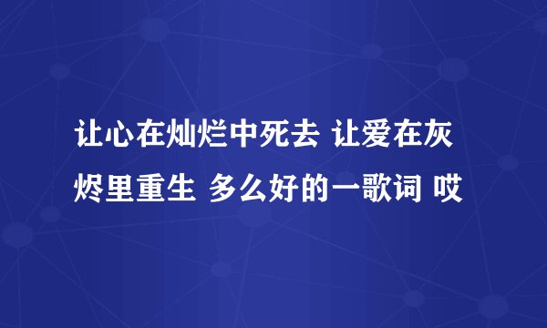 让心在灿烂中死去 让爱在灰烬里重生 多么好的一歌词 哎