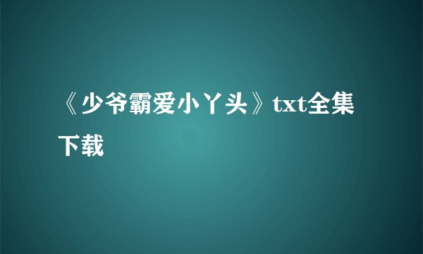 《少爷霸爱小丫头》txt全集下载