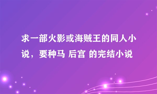 求一部火影或海贼王的同人小说，要种马 后宫 的完结小说