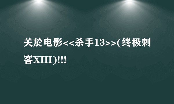 关於电影<<杀手13>>(终极刺客XIII)!!!