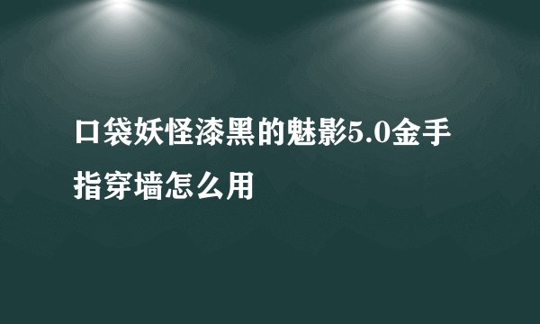 口袋妖怪漆黑的魅影5.0金手指穿墙怎么用