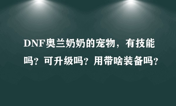 DNF奥兰奶奶的宠物，有技能吗？可升级吗？用带啥装备吗？