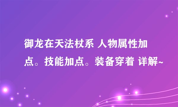 御龙在天法杖系 人物属性加点。技能加点。装备穿着 详解~