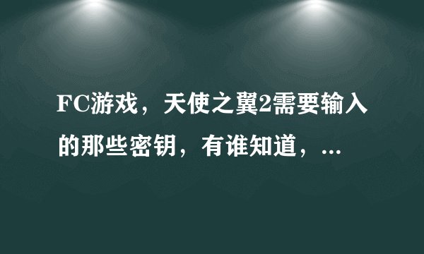 FC游戏，天使之翼2需要输入的那些密钥，有谁知道，给详细的…