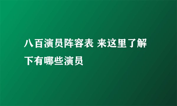 八百演员阵容表 来这里了解下有哪些演员