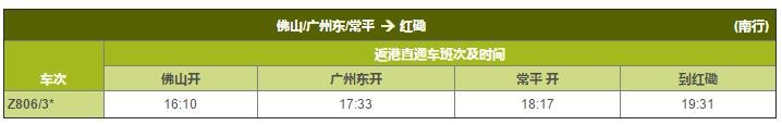 东莞常平火车站到香港的最新时刻表