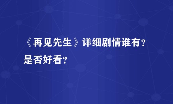 《再见先生》详细剧情谁有？是否好看？