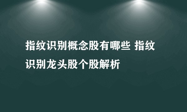 指纹识别概念股有哪些 指纹识别龙头股个股解析