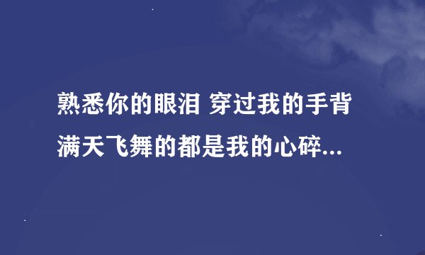 熟悉你的眼泪 穿过我的手背 满天飞舞的都是我的心碎 谁知道一句是什么哪首歌