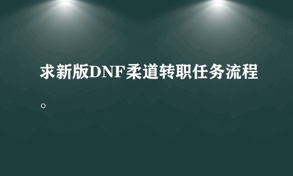 求新版DNF柔道转职任务流程。