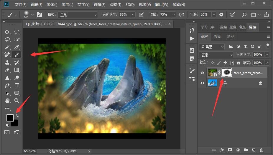 ps如何用画笔在蒙板在涂抹黑色，对了怎么确定进入蒙板编辑状态？