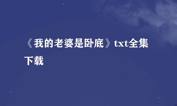 《我的老婆是卧底》txt全集下载