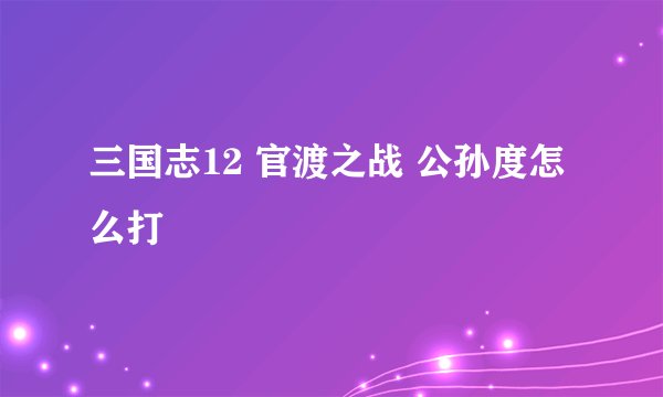 三国志12 官渡之战 公孙度怎么打