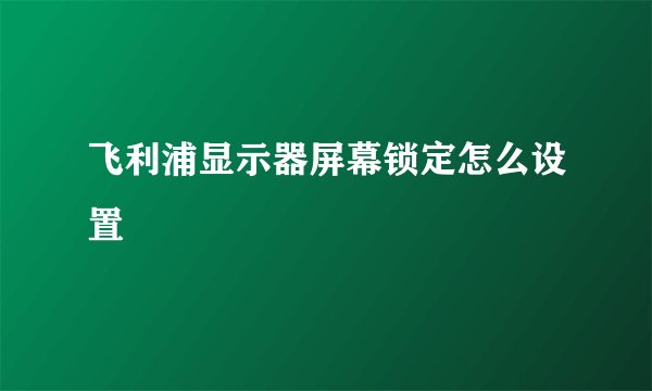 飞利浦显示器屏幕锁定怎么设置