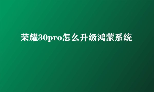 荣耀30pro怎么升级鸿蒙系统
