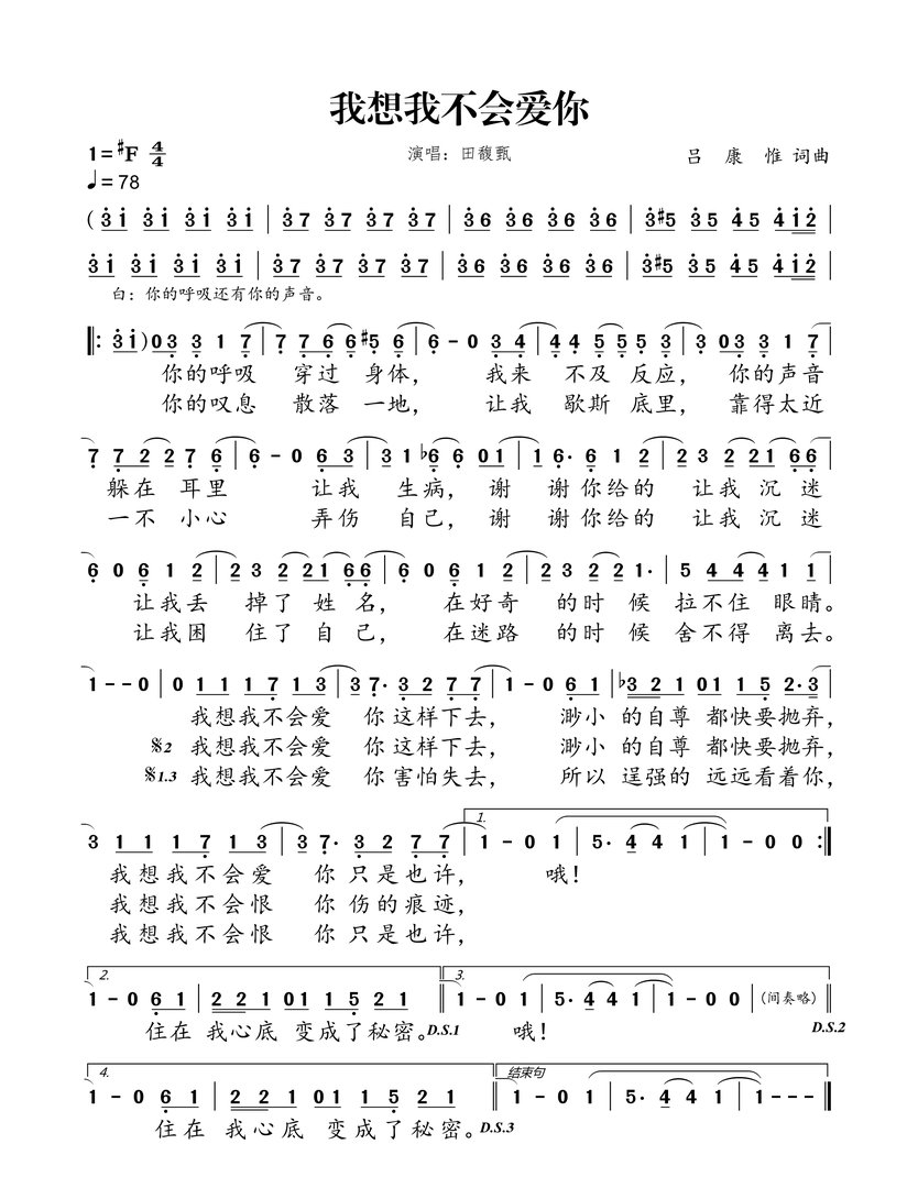 我想我不会爱你歌词