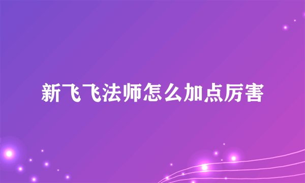 新飞飞法师怎么加点厉害