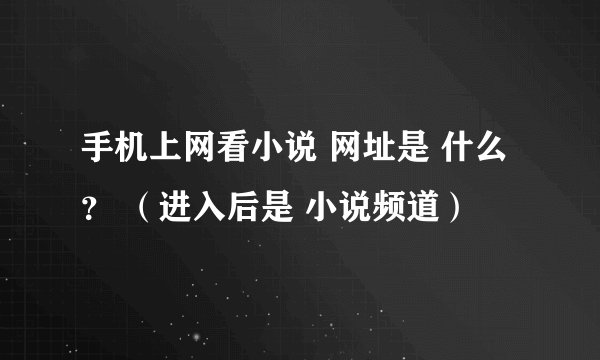 手机上网看小说 网址是 什么？ （进入后是 小说频道）