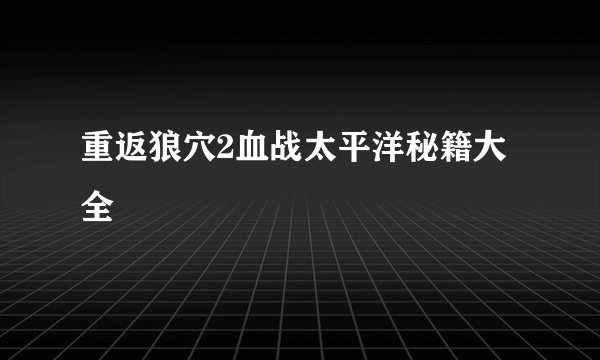 重返狼穴2血战太平洋秘籍大全