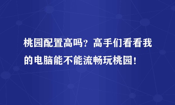 桃园配置高吗？高手们看看我的电脑能不能流畅玩桃园！