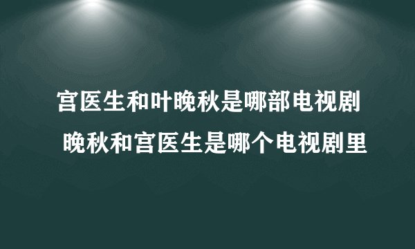 宫医生和叶晚秋是哪部电视剧 晚秋和宫医生是哪个电视剧里