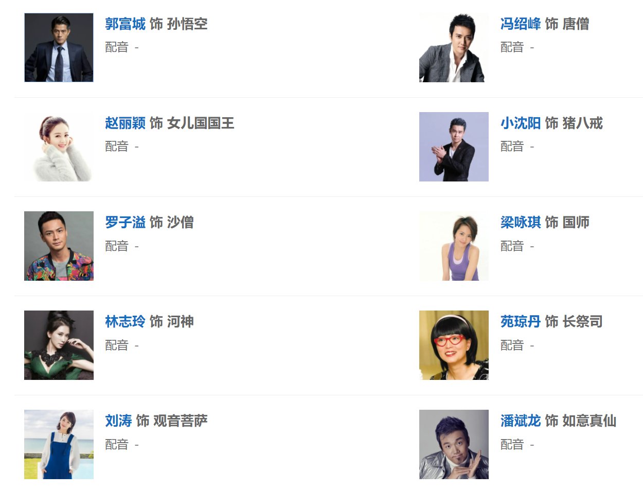 西游记之女儿国演员表？