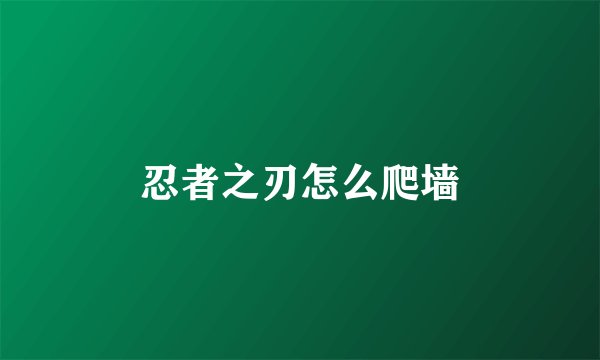 忍者之刃怎么爬墙