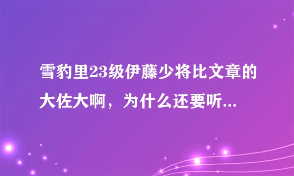 雪豹里23级伊藤少将比文章的大佐大啊，为什么还要听大佐的，反而文章一点不怕他