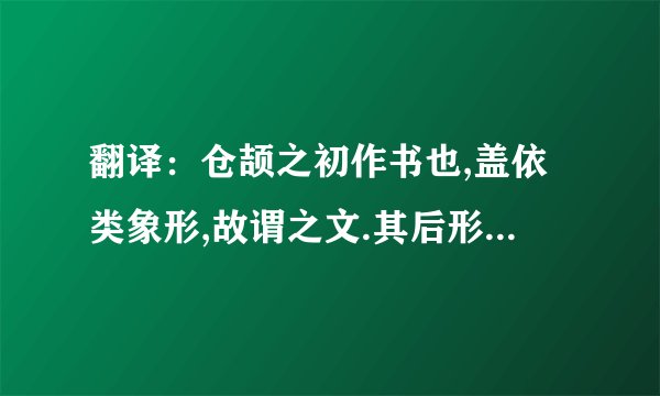 翻译：仓颉之初作书也,盖依类象形,故谓之文.其后形声相益,即谓之字