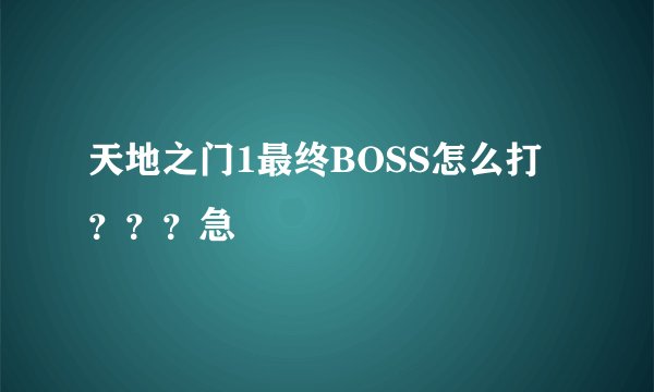 天地之门1最终BOSS怎么打？？？急