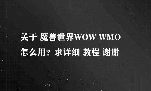 关于 魔兽世界WOW WMO 怎么用？求详细 教程 谢谢