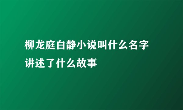 柳龙庭白静小说叫什么名字 讲述了什么故事