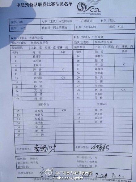 2011中超预备队联赛的赛事积分榜