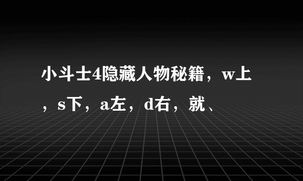 小斗士4隐藏人物秘籍，w上，s下，a左，d右，就、