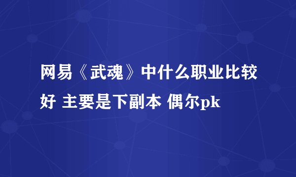 网易《武魂》中什么职业比较好 主要是下副本 偶尔pk